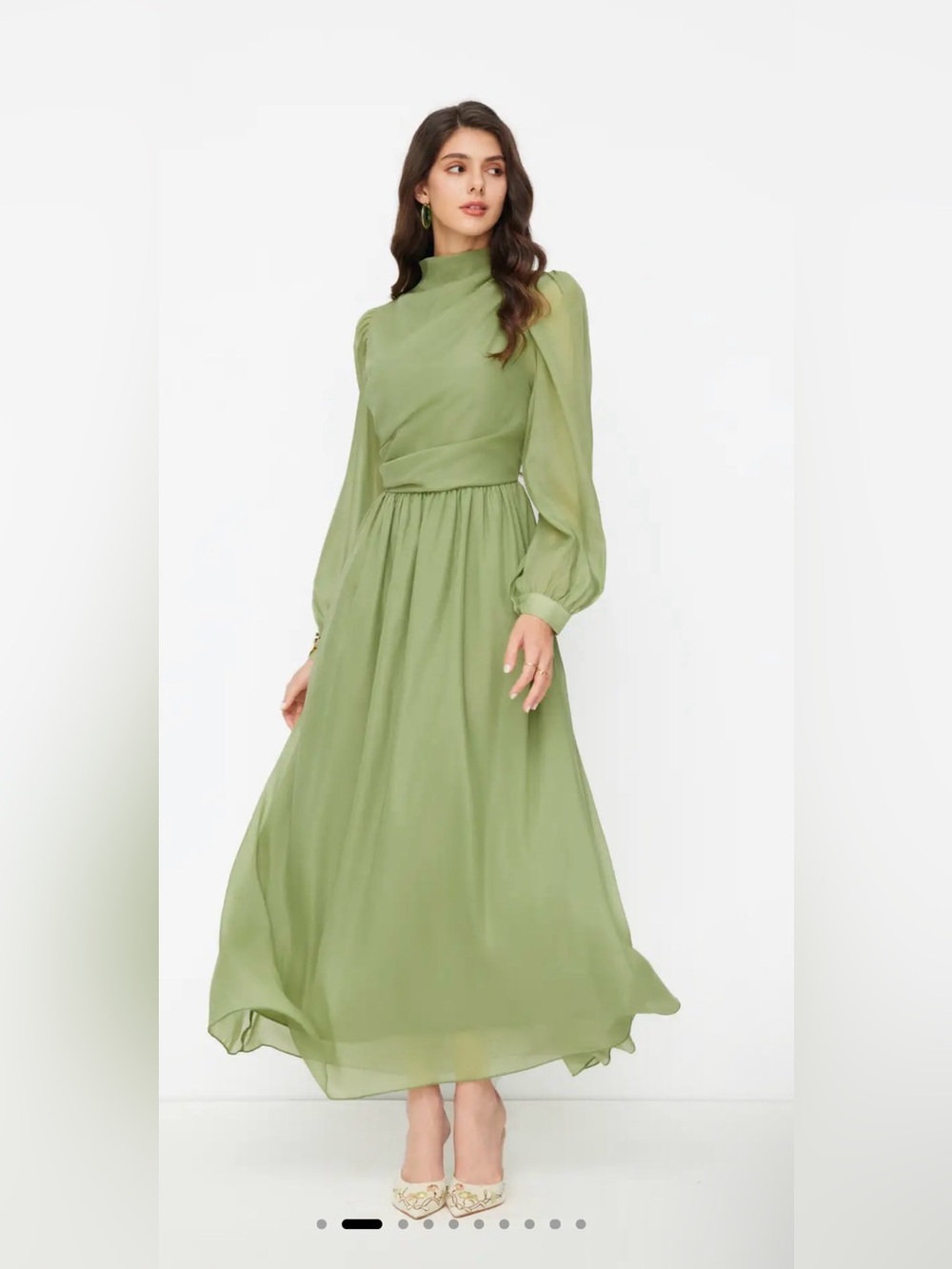 Cider SOLID RUCHED PUFF SLEEVE MAXI DRESS size M NWT